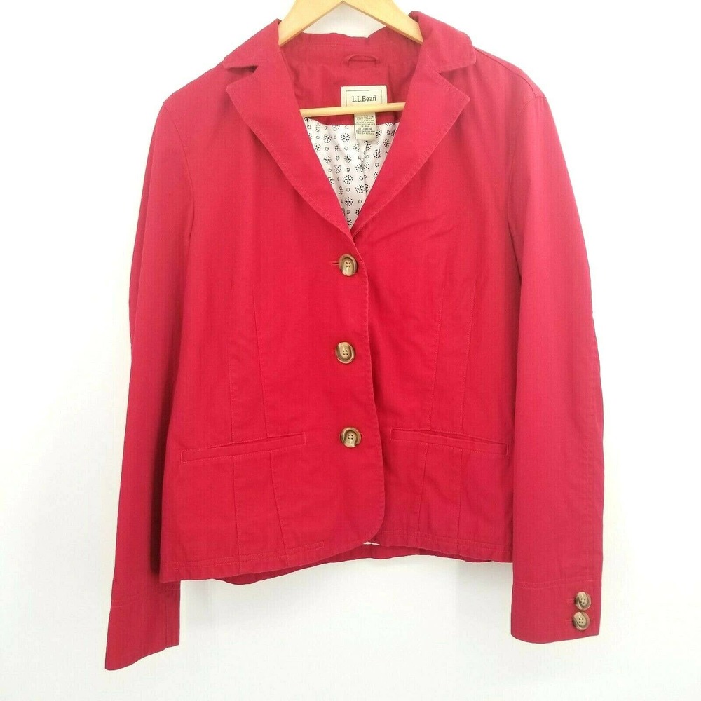 LL Bean Blazer Jacket 3 Button Cotton Pocketed